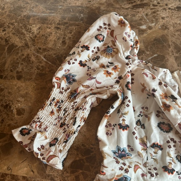 Francesca’s Vera Smocked Sleeve Paisley Dress Size L Linen Blend Cottagecore - Picture 7 of 13